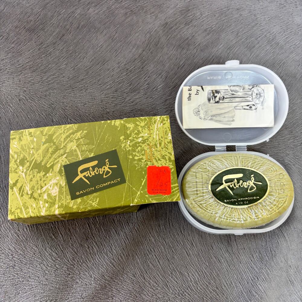 FABERGE Savon Aphrodisia Soap Sealed Plastic Case & Box 4 oz. NOS VTG Fragrant
